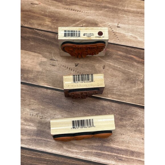 SET OF 3 INKADINKADO CHRISTMAS THEME WOOD MOUNT RUBBER STAMPS GIFT TAG ORNAMENT - Picture 2 of 4